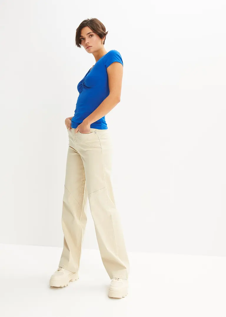 Bonprix Figurbetontes Shirt Mit V-Ausschnitt - Blau - Damen