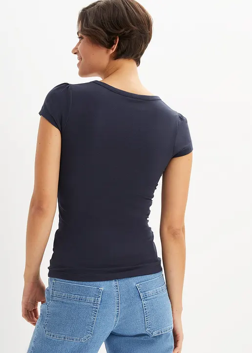 Bonprix Figurbetontes Shirt Mit V-Ausschnitt - Blau - Damen