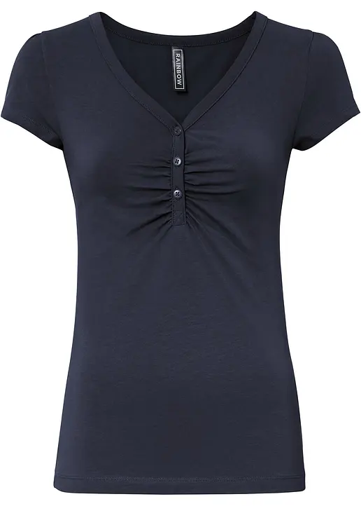 bonprix Figurbetontes Shirt mit V-Ausschnitt - blau - Damen