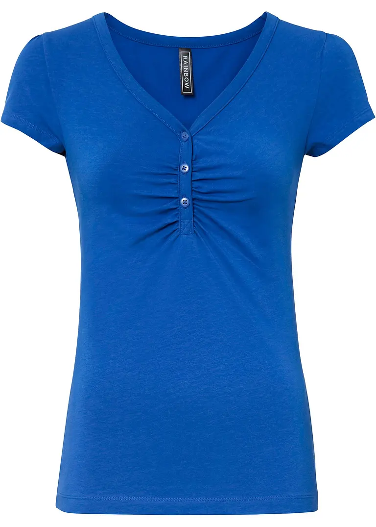 bonprix Figurbetontes Shirt mit V-Ausschnitt - blau - Damen