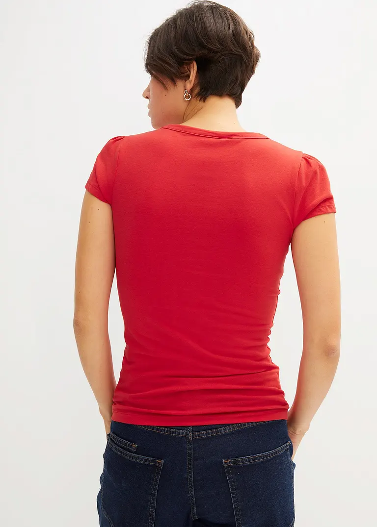 Bonprix Figurbetontes Shirt Mit V-Ausschnitt - Rot - Damen