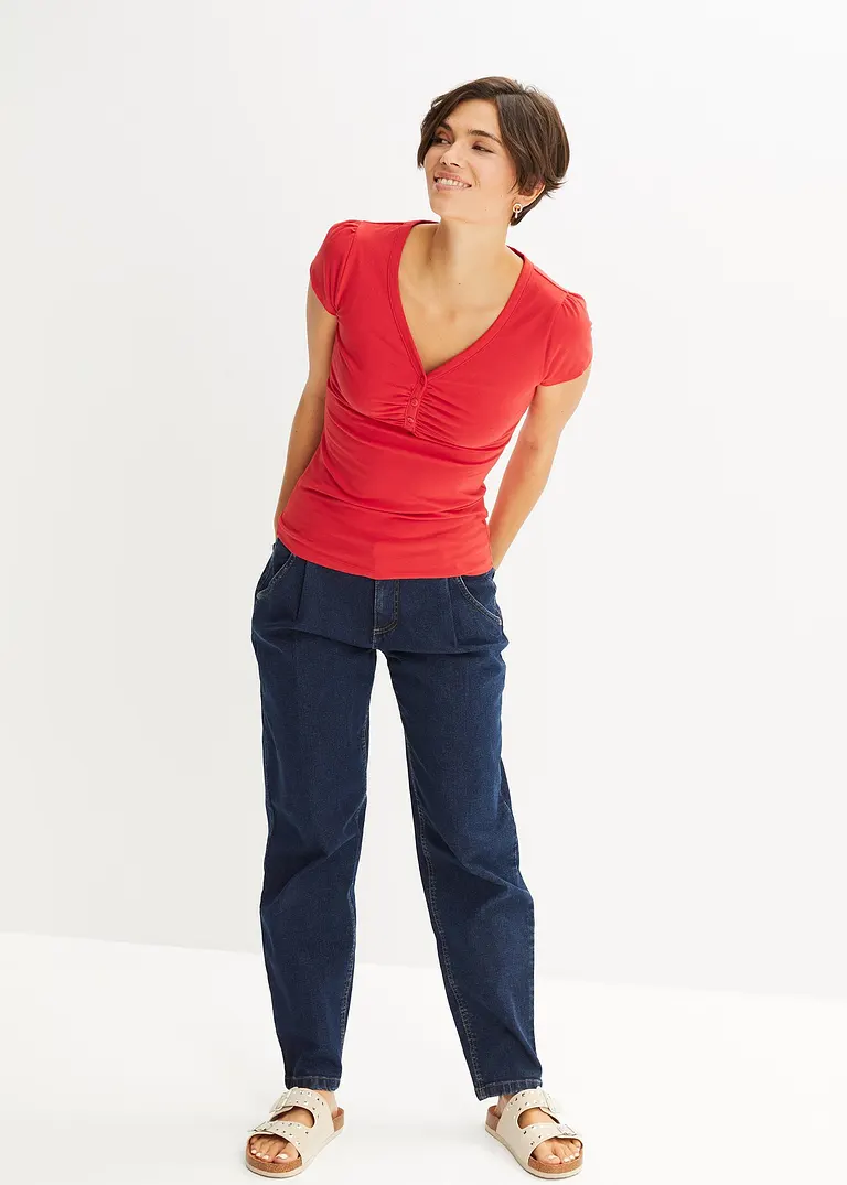 Bonprix Figurbetontes Shirt Mit V-Ausschnitt - Rot - Damen