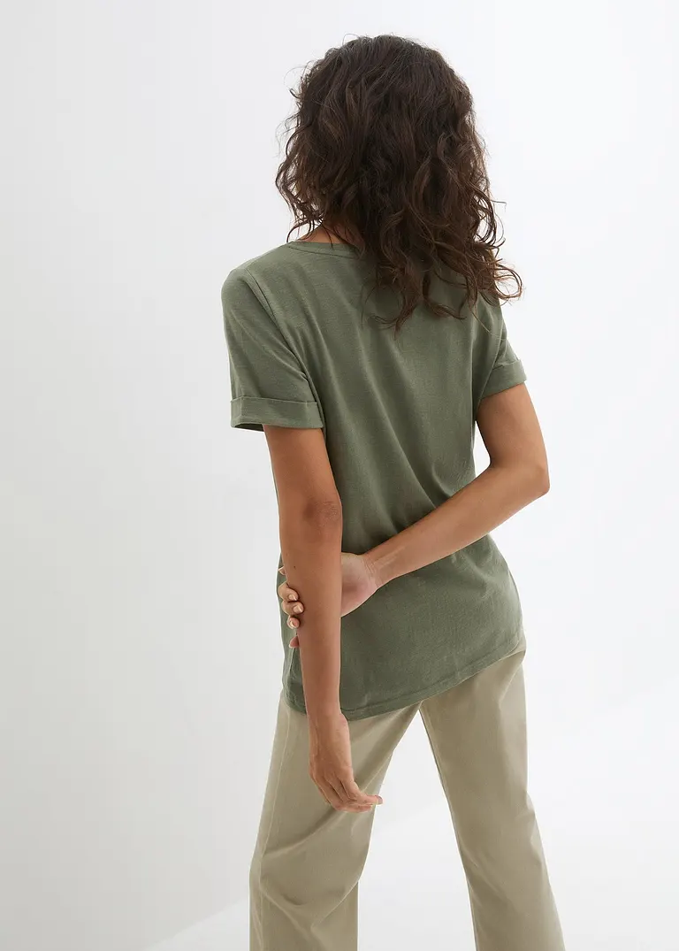 Bonprix Figurgünstiges Baumwoll Flammgarn T-Shirt Mit Dekorativer Brusttasche