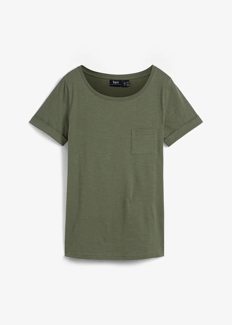 bonprix Figurgünstiges Baumwoll Flammgarn T-Shirt mit dekorativer Brusttasche