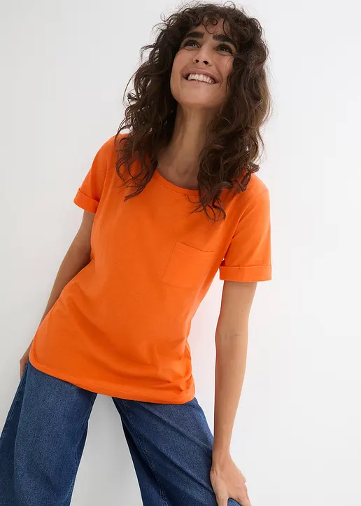 Bonprix Figurgünstiges Baumwoll Flammgarn T-Shirt Mit Dekorativer Brusttasche