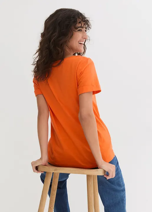 Bonprix Figurgünstiges Baumwoll Flammgarn T-Shirt Mit Dekorativer Brusttasche
