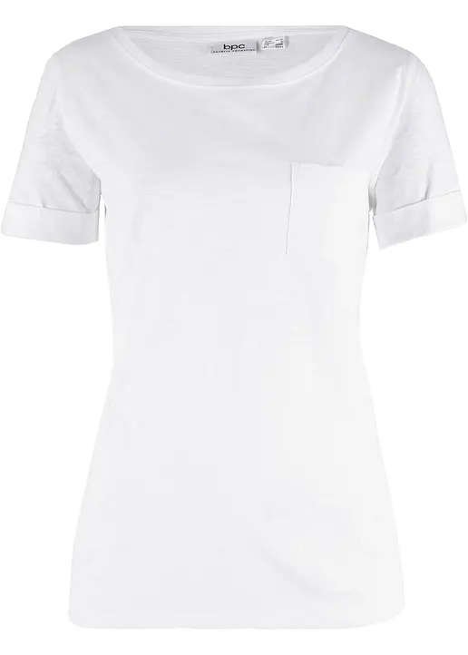 bonprix Figurgünstiges Baumwoll Flammgarn T-Shirt mit dekorativer Brusttasche