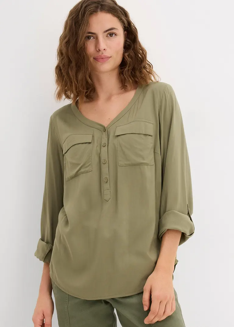 Bonprix Figurschmeichelnde Bluse Mit Ärmeln Zum Krempeln - Grün