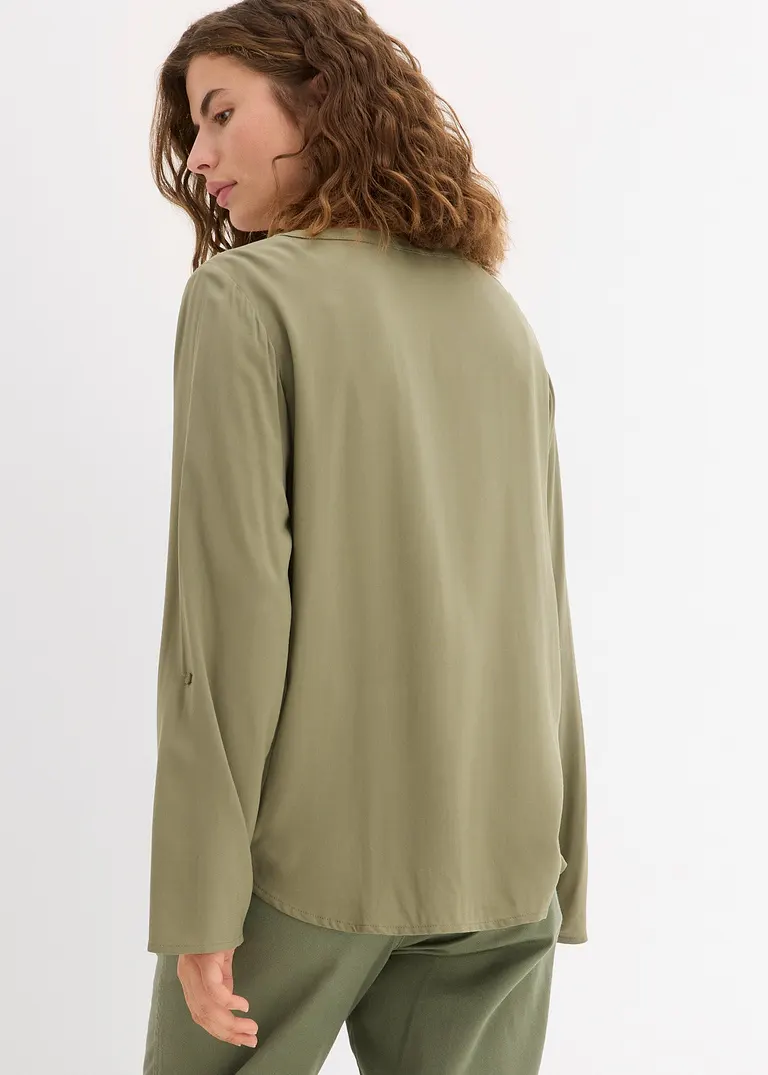Bonprix Figurschmeichelnde Bluse Mit Ärmeln Zum Krempeln - Grün