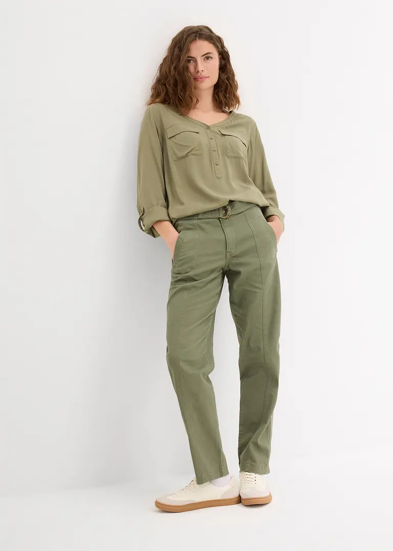 Bonprix Figurschmeichelnde Bluse Mit Ärmeln Zum Krempeln - Grün