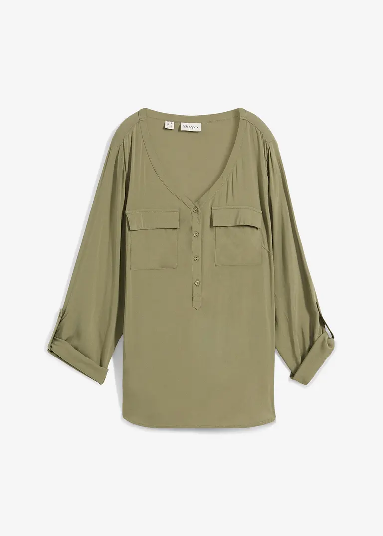 bonprix Figurschmeichelnde Bluse mit Ärmeln zum Krempeln - grün