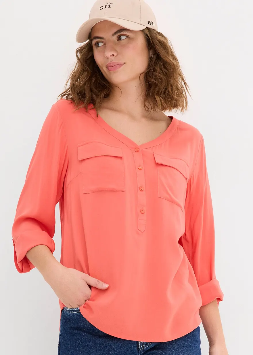 Bonprix Figurschmeichelnde Bluse Mit Ärmeln Zum Krempeln - Pink