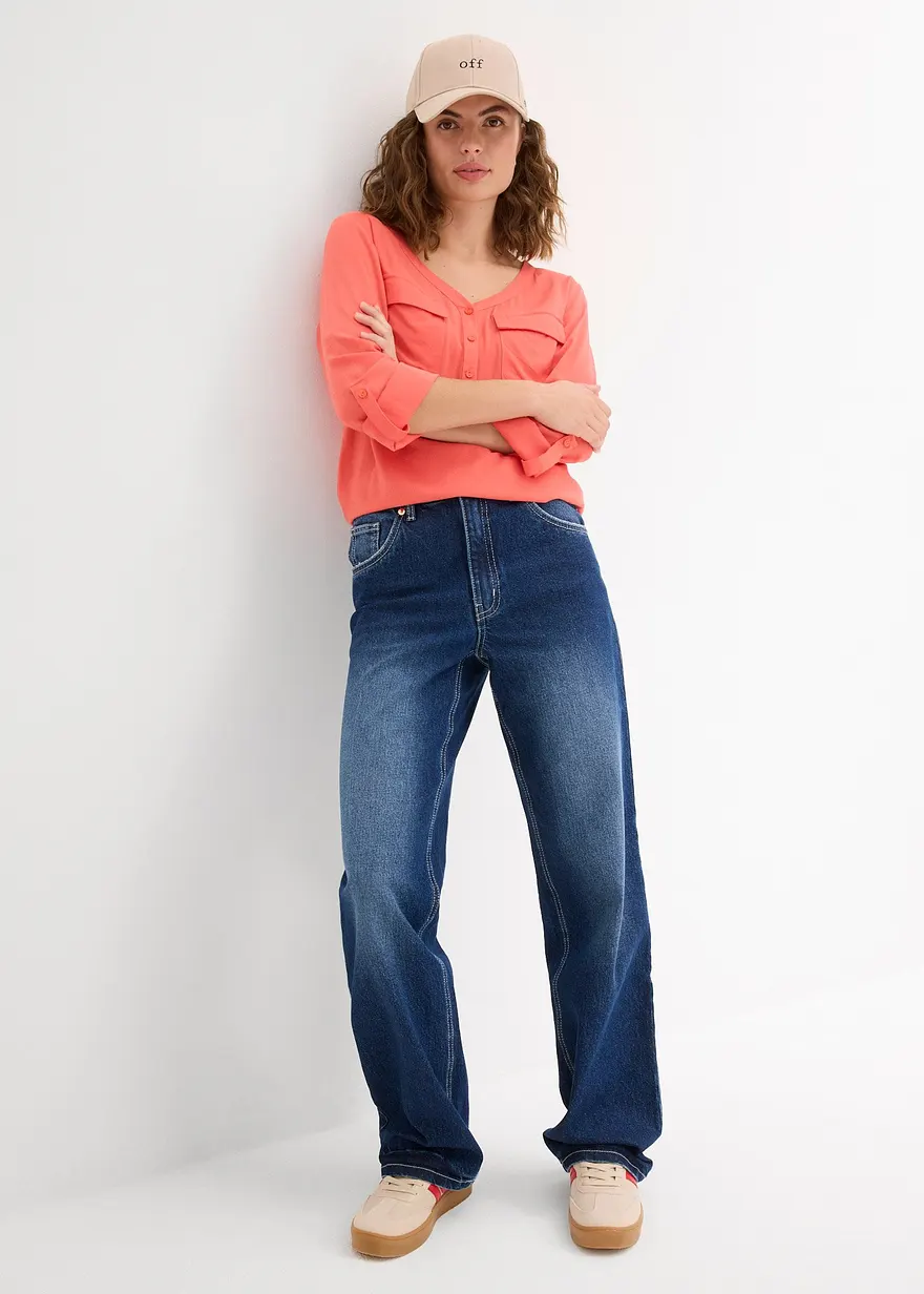 Bonprix Figurschmeichelnde Bluse Mit Ärmeln Zum Krempeln - Pink