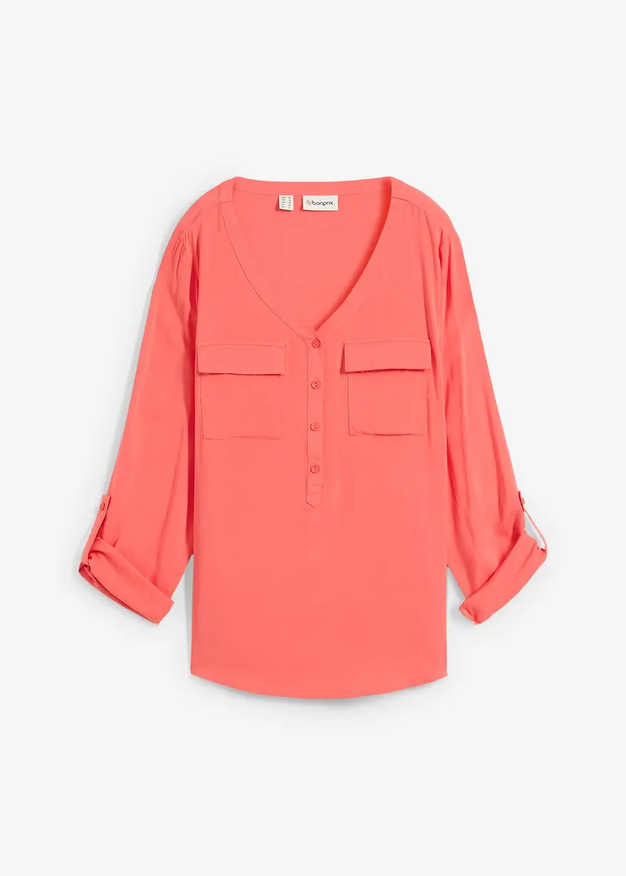 bonprix Figurschmeichelnde Bluse mit Ärmeln zum Krempeln - pink