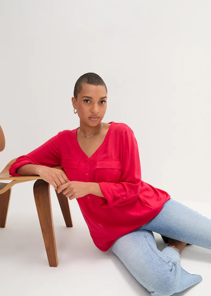 Bonprix Figurschmeichelnde Bluse Mit Ärmeln Zum Krempeln - Rot