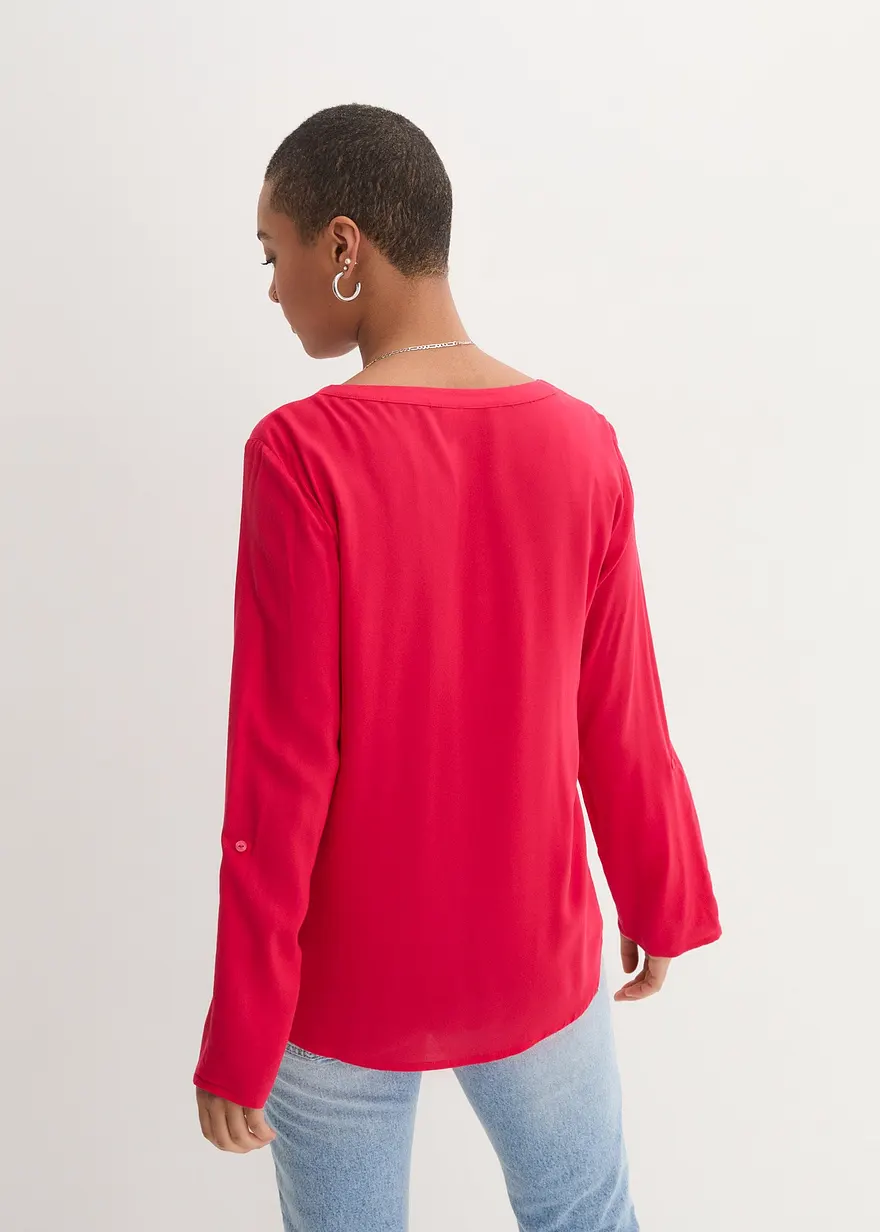 Bonprix Figurschmeichelnde Bluse Mit Ärmeln Zum Krempeln - Rot