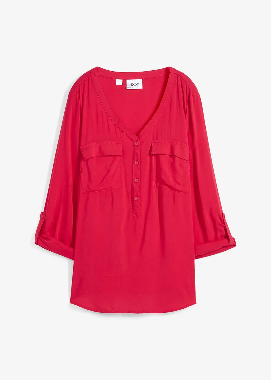 bonprix Figurschmeichelnde Bluse mit Ärmeln zum Krempeln - rot
