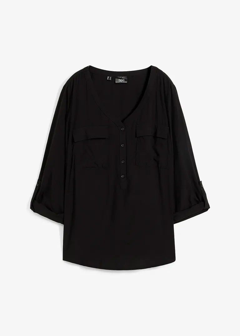 bonprix Figurschmeichelnde Bluse mit Ärmeln zum Krempeln - schwarz