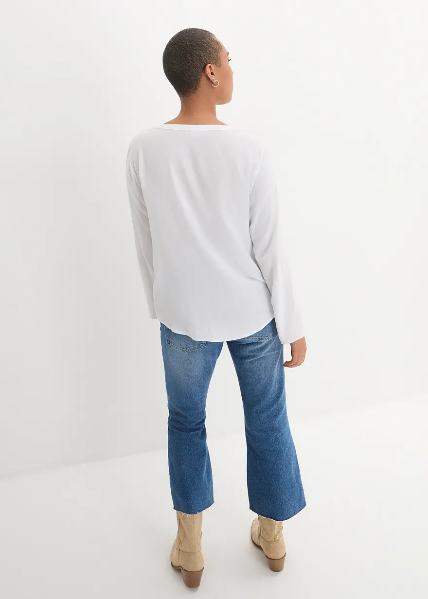 Bonprix Figurschmeichelnde Bluse Mit Ärmeln Zum Krempeln - Weiß