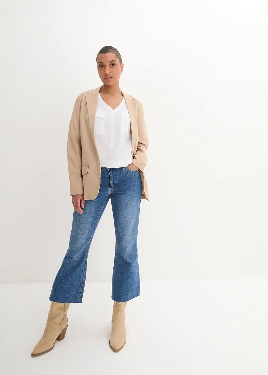 Bonprix Figurschmeichelnde Bluse Mit Ärmeln Zum Krempeln - Weiß