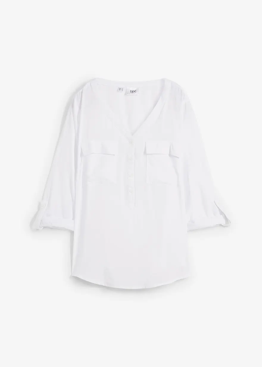 bonprix Figurschmeichelnde Bluse mit Ärmeln zum Krempeln - weiß