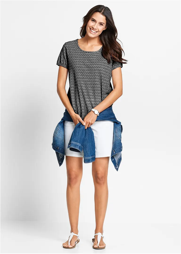 Bonprix Figurschmeichelndes Baumwollshirt Mit Kurzen Ärmeln Und Elastischen Bündchen