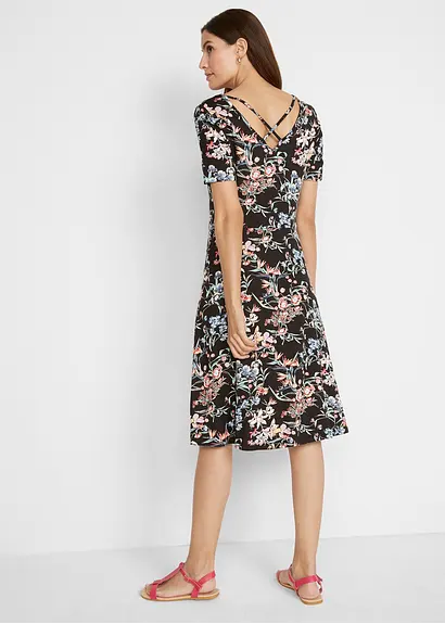 Bonprix Figurschmeichelndes Jerseykleid Im A-Linien-Schnitt Mit überkreuzten Bändern Am Rückenausschnitt