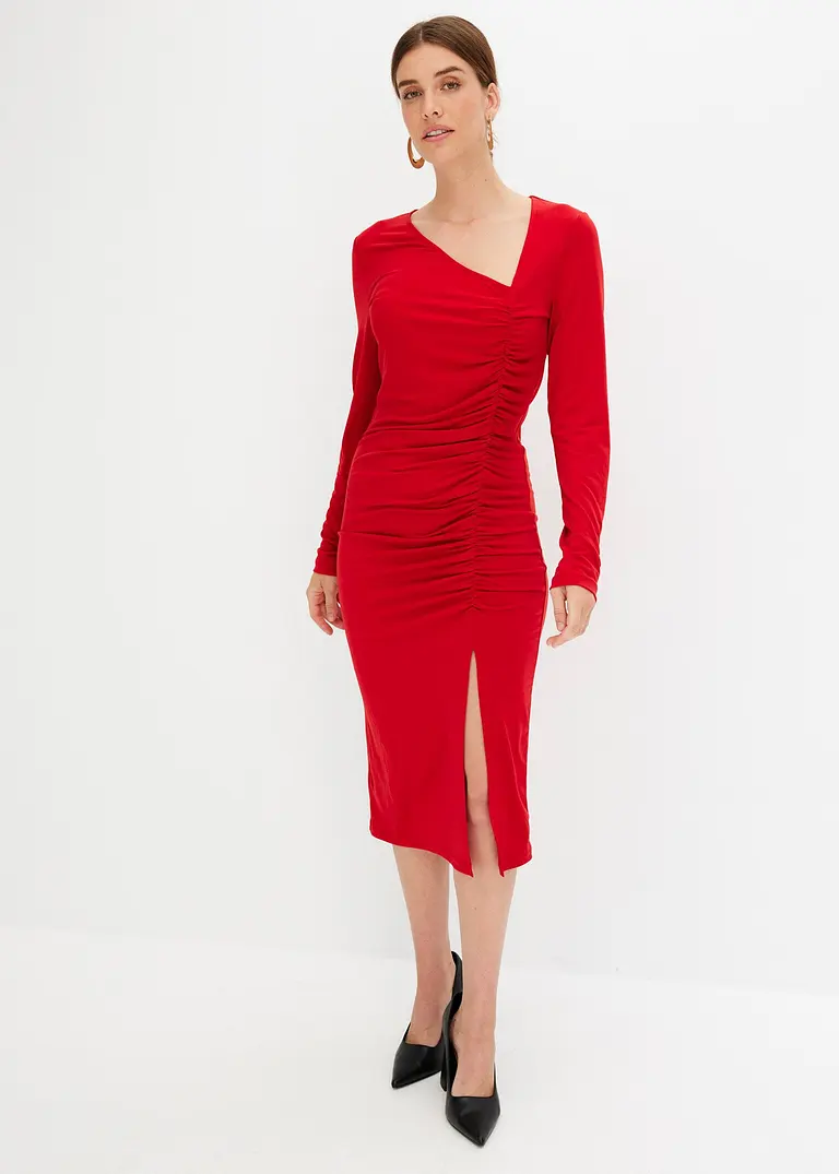 Bonprix Figurschmeichelndes Kleid Mit Asymmetrischem Ausschnitt - Rot