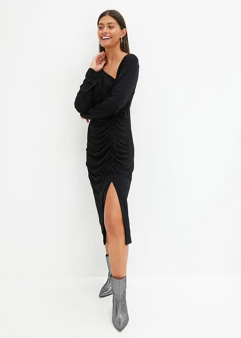 Bonprix Figurschmeichelndes Kleid Mit Asymmetrischem Ausschnitt - Schwarz