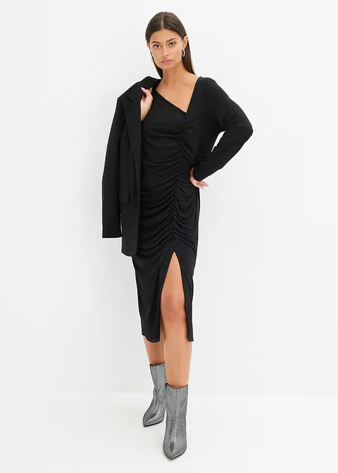 Bonprix Figurschmeichelndes Kleid Mit Asymmetrischem Ausschnitt - Schwarz