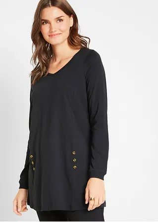 Bonprix Figurschmeichelndes Longshirt In A-Linie Mit Dekorativen Knöpfen