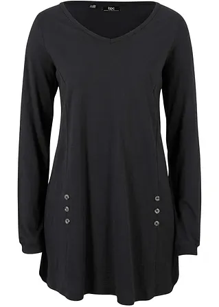 bonprix Figurschmeichelndes Longshirt in A-Linie mit dekorativen Knöpfen
