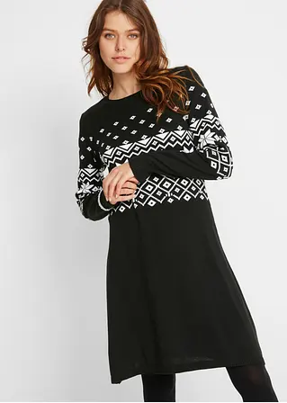 Bonprix Figurschmeichelndes Stickkleid Mit Norwegermuster Und Ausgestelltem Rock