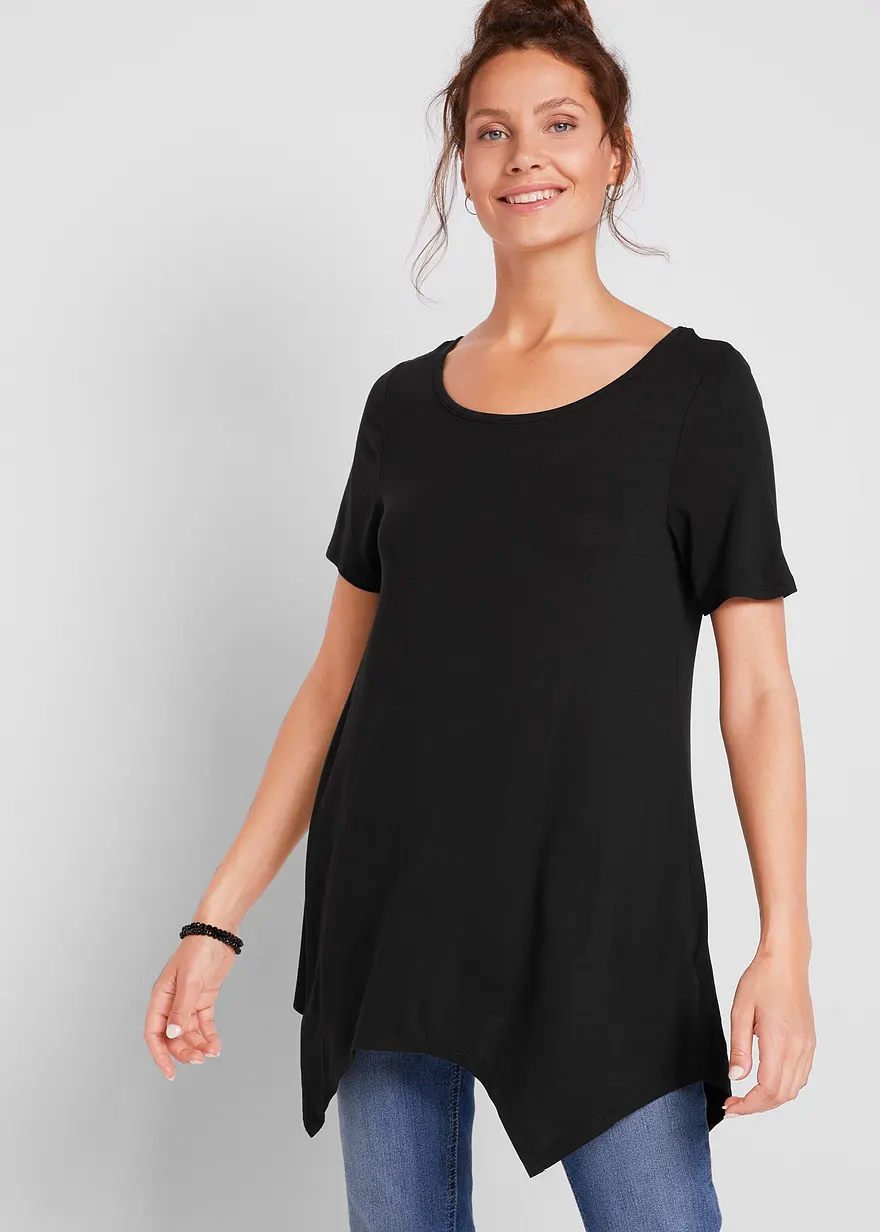 Bonprix Figurschmeichelndes Zipfel Longshirt Mit Rückendetails - Schwarz