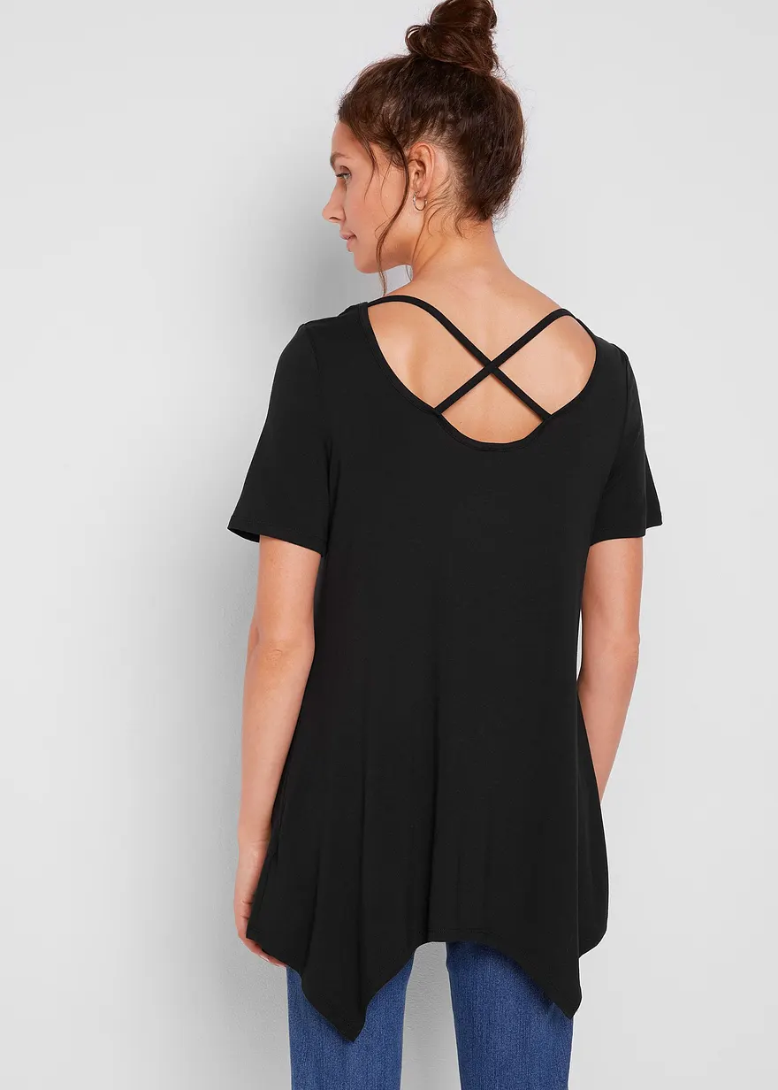 Bonprix Figurschmeichelndes Zipfel Longshirt Mit Rückendetails - Schwarz