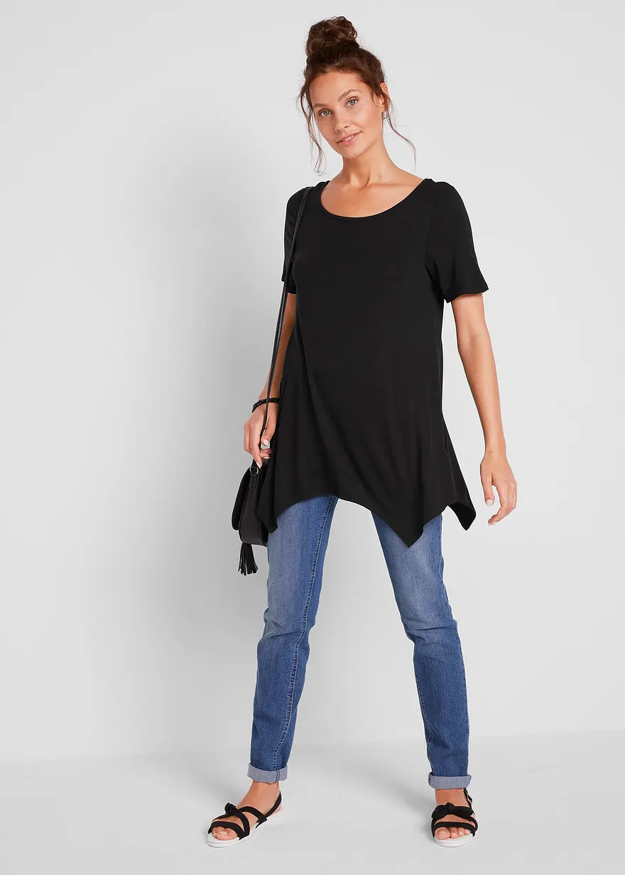 Bonprix Figurschmeichelndes Zipfel Longshirt Mit Rückendetails - Schwarz