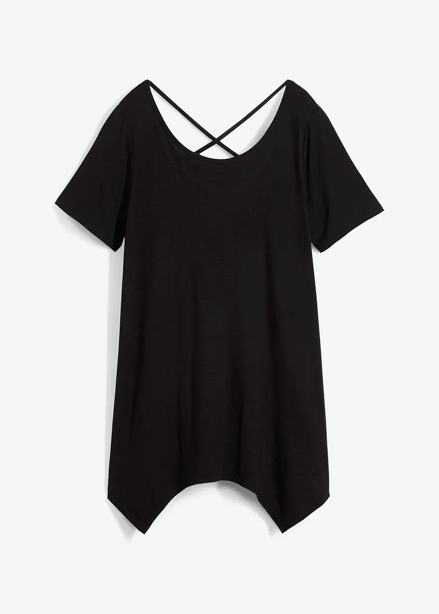 bonprix Figurschmeichelndes Zipfel Longshirt mit Rückendetails - schwarz
