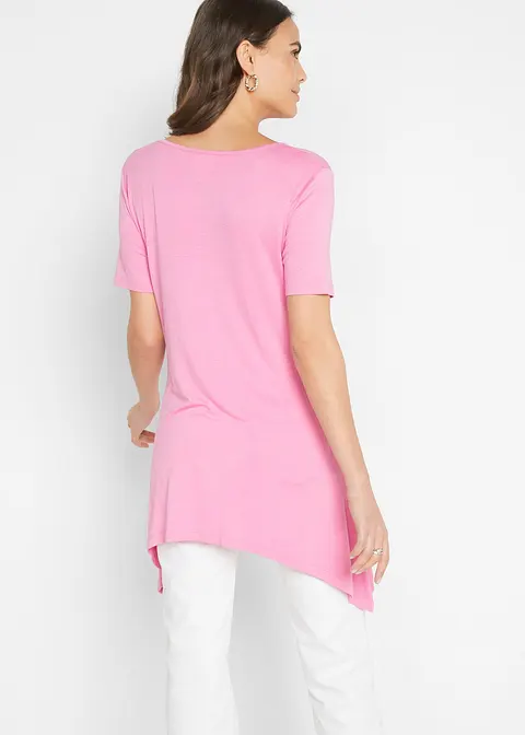 Bonprix Figurumspeilendes Longshirt Mit Zipfeln Und Print - Pink - Damen