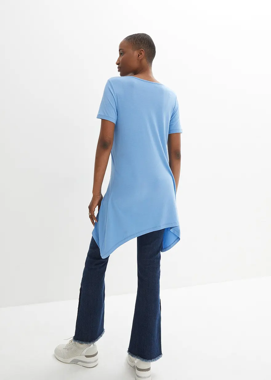Bonprix Figurumspeilendes Longshirt Mit Zipfeln Und Print - Blau - Damen