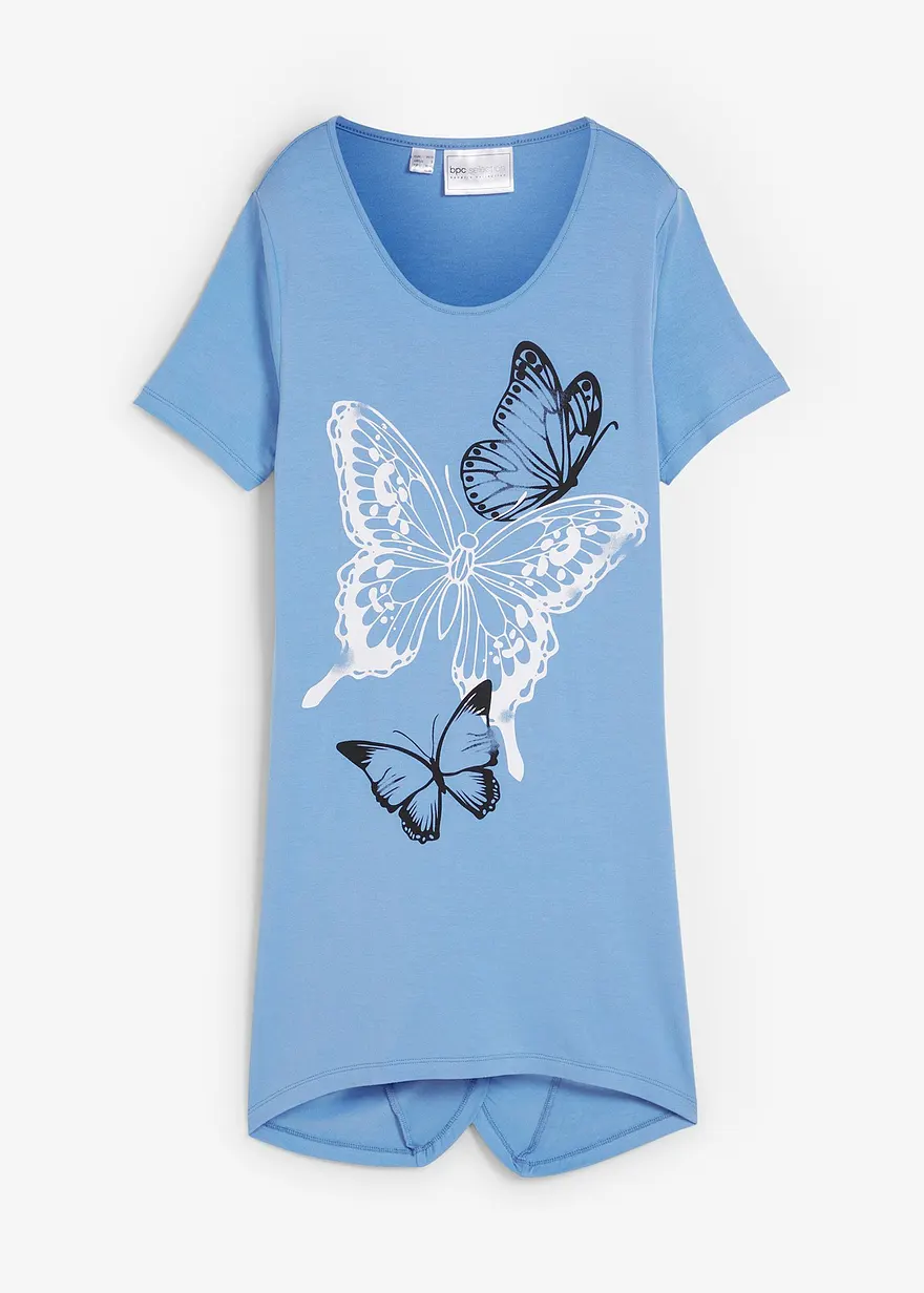 bonprix Figurumspeilendes Longshirt mit Zipfeln und Print - blau - Damen