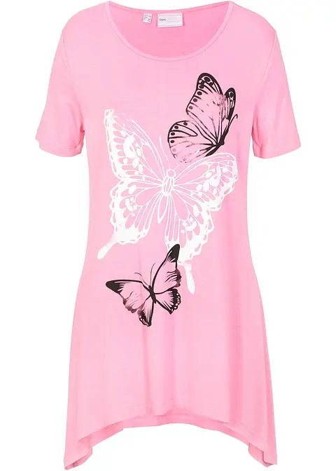 bonprix Figurumspeilendes Longshirt mit Zipfeln und Print - pink - Damen