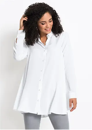 Bonprix Figurumspielende Bluse In Long-Form Mit Perlenverzierungen - Weiß