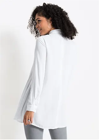 Bonprix Figurumspielende Bluse In Long-Form Mit Perlenverzierungen - Weiß