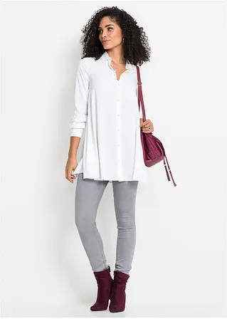 Bonprix Figurumspielende Bluse In Long-Form Mit Perlenverzierungen - Weiß
