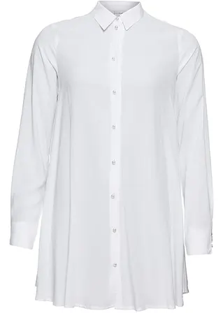 bonprix Figurumspielende Bluse in Long-Form mit Perlenverzierungen - weiß