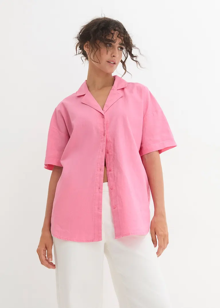 Bonprix Figurumspielende Bluse Mit Knöpfen Im Oversized-Look - Rosa