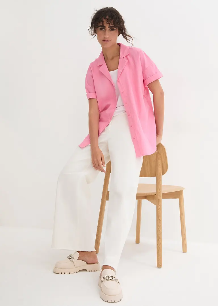 Bonprix Figurumspielende Bluse Mit Knöpfen Im Oversized-Look - Rosa