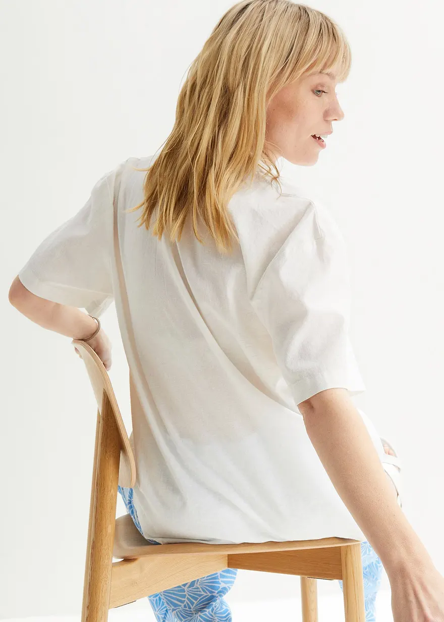 Bonprix Figurumspielende Bluse Mit Knöpfen Im Oversized-Look - Weiß