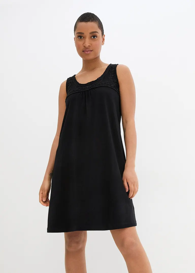 Bonprix Figurumspielendes Shirtkleid Mit Hübschem Spitzeneinsatz Ohne Ärmel Aus Baumwolle