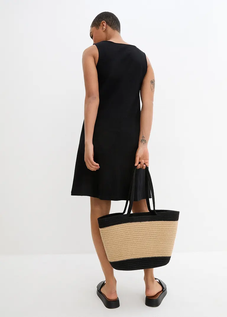 Bonprix Figurumspielendes Shirtkleid Mit Hübschem Spitzeneinsatz Ohne Ärmel Aus Baumwolle